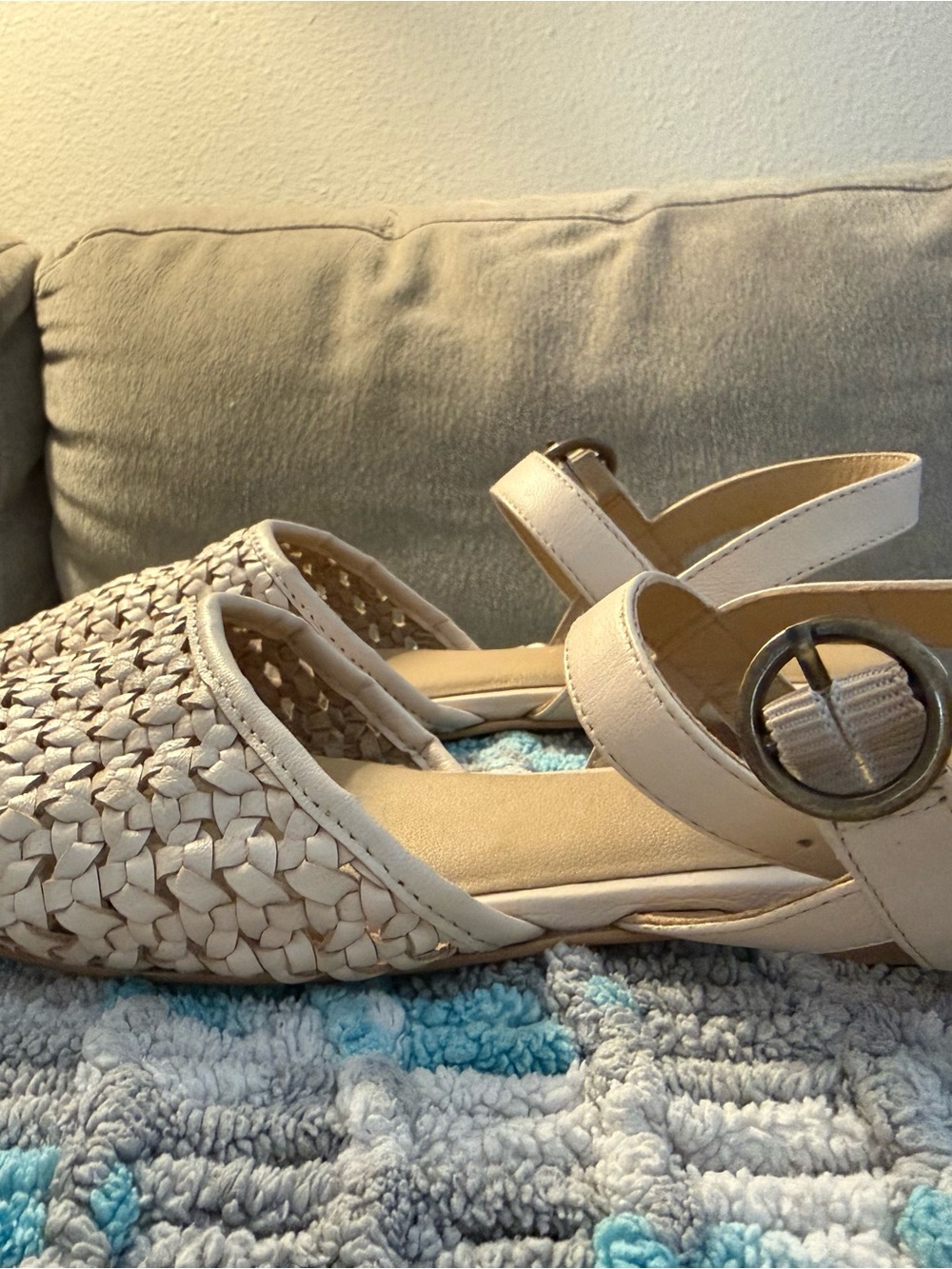 Pilcro Woven Pointed-Toe Ankle-Strap Flats - Beige
